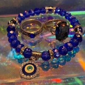 Blue Evil Eye Bracelet and Ring Set